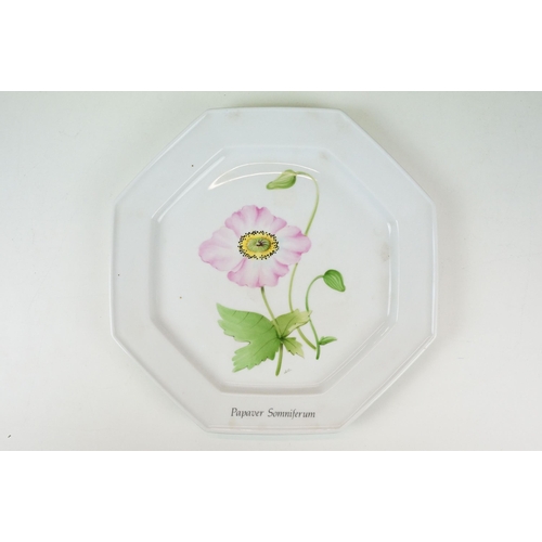 36 - Group of nine octagonal 20th century Limoges botanical floral plates, each titled, W 26cm