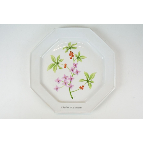 36 - Group of nine octagonal 20th century Limoges botanical floral plates, each titled, W 26cm