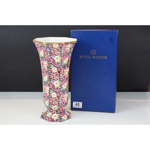 45 - Royal Winton Florence all over floral vase c.1998, Number 612 of 2000, boxed, H 31cm