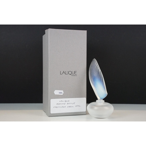 5 - Lalique 'Coquillage' shell opalescent glass scent perfume bottle, boxed, H 15cm