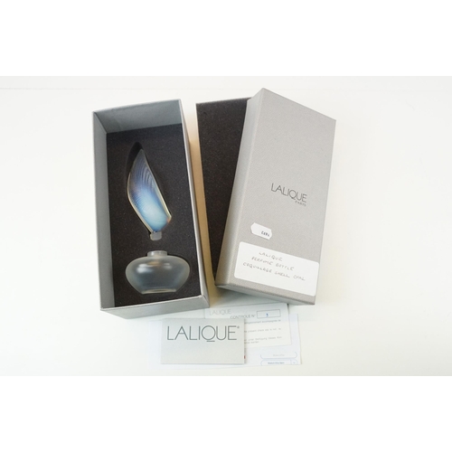 5 - Lalique 'Coquillage' shell opalescent glass scent perfume bottle, boxed, H 15cm