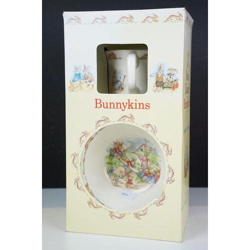 54 - Royal Doulton Bunnykins two piece cereal bowl and mug together with a money ball, Wedgwood Peter Rab... 