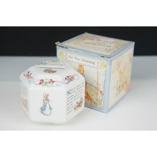 54 - Royal Doulton Bunnykins two piece cereal bowl and mug together with a money ball, Wedgwood Peter Rab... 