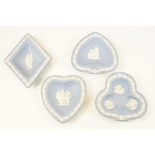 57 - Selection of six blue Wedgwood Jasperware dishes together with a boxed silver plated cruet set and a... 