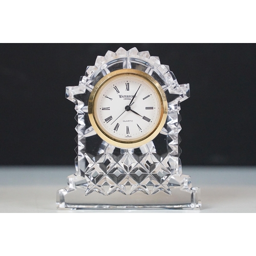 69 - Waterford Nocturne crystal glass mantle clock, 10cm high together with another Waterford crystal gla... 