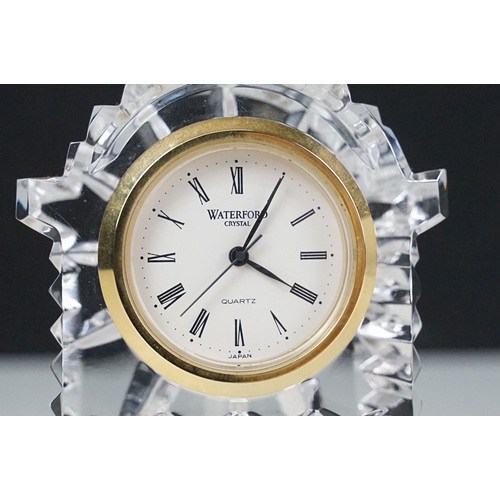 69 - Waterford Nocturne crystal glass mantle clock, 10cm high together with another Waterford crystal gla... 