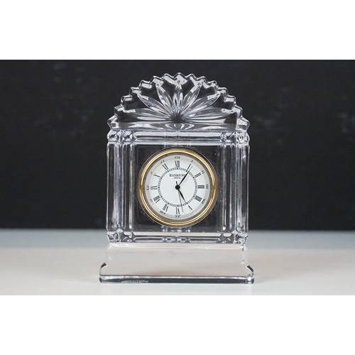 69 - Waterford Nocturne crystal glass mantle clock, 10cm high together with another Waterford crystal gla... 