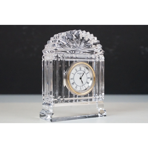 69 - Waterford Nocturne crystal glass mantle clock, 10cm high together with another Waterford crystal gla... 