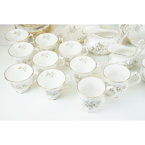 107 - Large collection of Royal Albert Haworth design bone China to include tea pot, sugar bowl, milk jug,... 