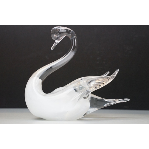 79 - Granna Glass Swedish lead crystal swan figurine together with a porcelain decorative swan jug with g... 