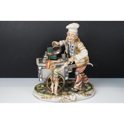 87 - Group of Capo di Monte figurines to include Ice cream maker, tramp, girl with rose and boy by campfi... 