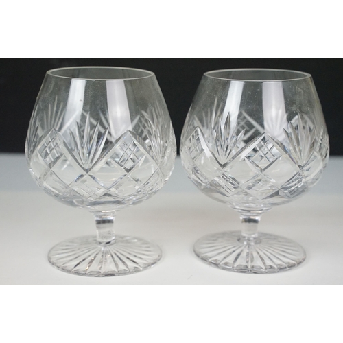 96 - Bohemia crystal 'Blues' pair of high ball glasses, Tudor lead crystal pair of brandy glasses along w... 