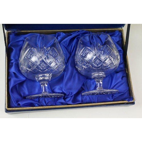 96 - Bohemia crystal 'Blues' pair of high ball glasses, Tudor lead crystal pair of brandy glasses along w... 