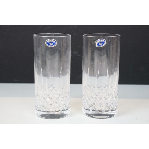 96 - Bohemia crystal 'Blues' pair of high ball glasses, Tudor lead crystal pair of brandy glasses along w... 