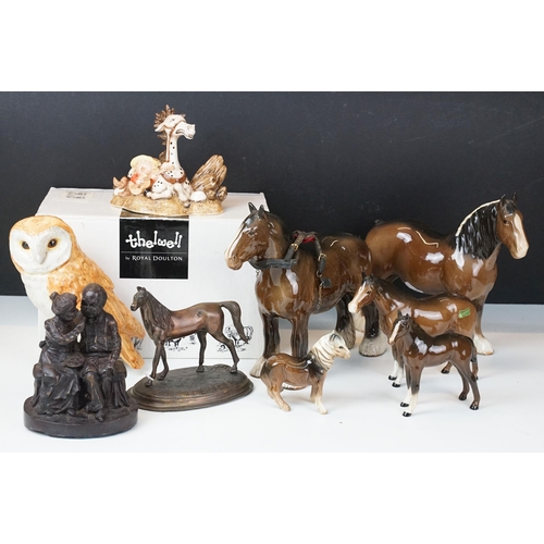 103A - Collection of ceramic figurines to include Beswick shire horses, three small horses, together with a... 