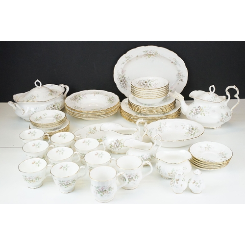 107 - Large collection of Royal Albert Haworth design bone China to include tea pot, sugar bowl, milk jug,... 