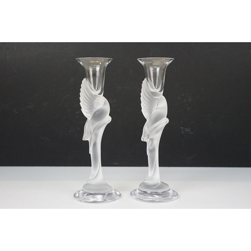 83 - Faberge Snow Dove French crystal candlesticks by Igor Carl Faberge, the stem featuring a hand cut, f... 