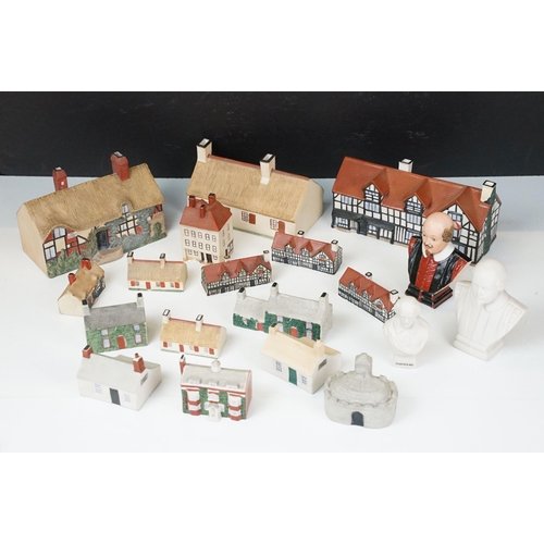 91 - Collection of W.H Goss miniature yesteryear house models to include Shakespeare's house, Burn's Cott... 