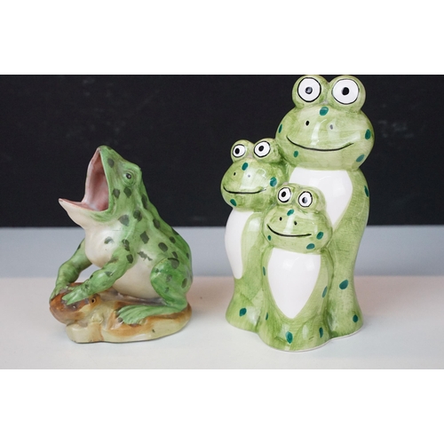 92 - Mixed collection of ceramic frogs to include a Poole pottery example together with three small metal... 