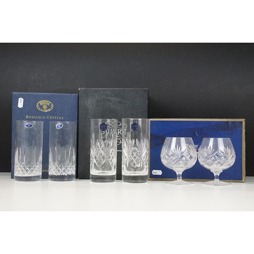 96 - Bohemia crystal 'Blues' pair of high ball glasses, Tudor lead crystal pair of brandy glasses along w... 