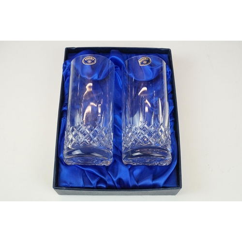 96 - Bohemia crystal 'Blues' pair of high ball glasses, Tudor lead crystal pair of brandy glasses along w... 