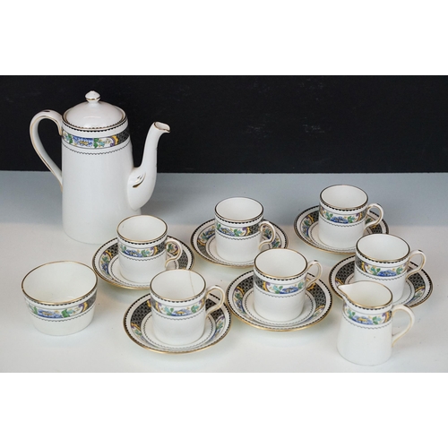 99 - New Chelsea Staffs 'Vista' pattern coffee service set to include six cups and saucers, creamer jug, ... 