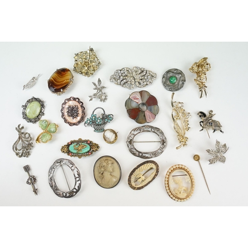 295 - A collection of antique and vintage brooches to include silver examples and a Scottish white metal a... 