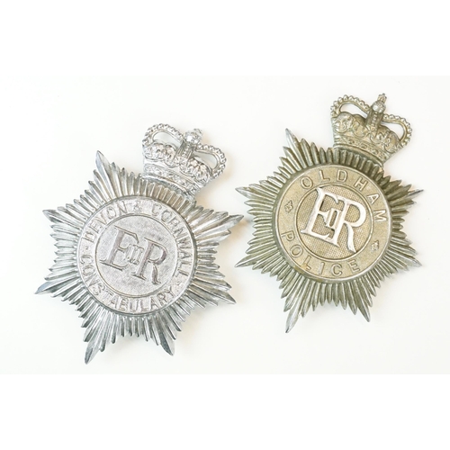 319 - A collection of police constabulary helmet badges to include Southport, Cornwall and Lancashire exam... 