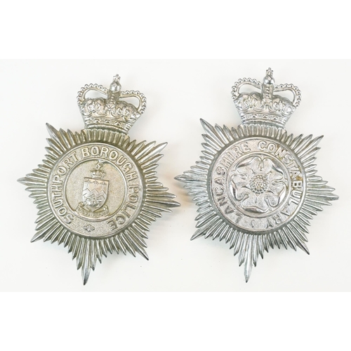 319 - A collection of police constabulary helmet badges to include Southport, Cornwall and Lancashire exam... 