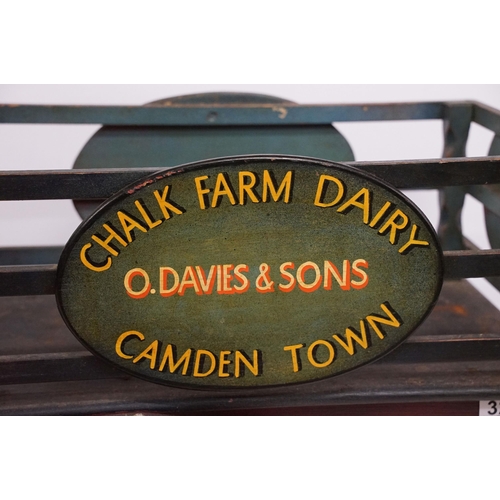 327 - 20th century little wooden milk cart with vintage advertising signs, 'Chalk Farm Dairy, O.Davies and... 