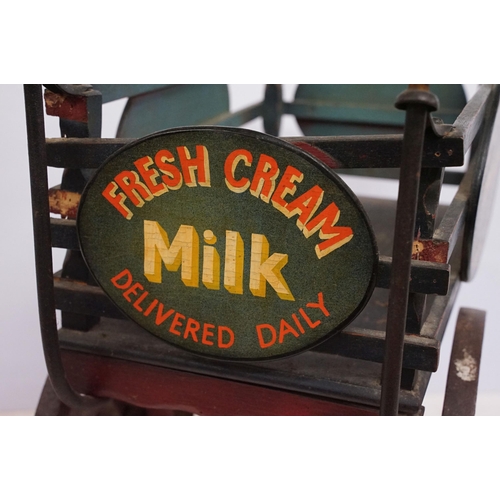 327 - 20th century little wooden milk cart with vintage advertising signs, 'Chalk Farm Dairy, O.Davies and... 