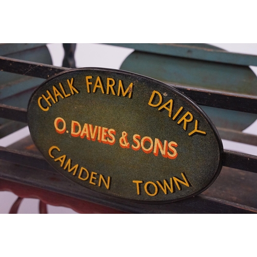 327 - 20th century little wooden milk cart with vintage advertising signs, 'Chalk Farm Dairy, O.Davies and... 