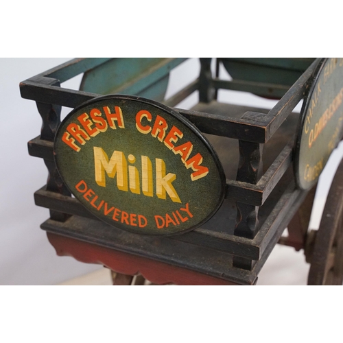 327 - 20th century little wooden milk cart with vintage advertising signs, 'Chalk Farm Dairy, O.Davies and... 