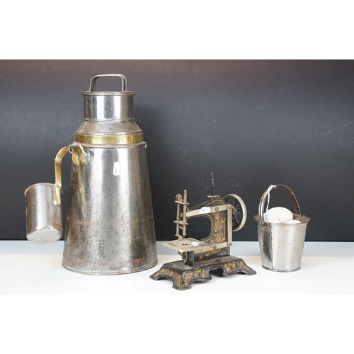 369 - JCB mid century lidded milk jug churn together with Lister half pint scoop cup, a small bucket of de... 