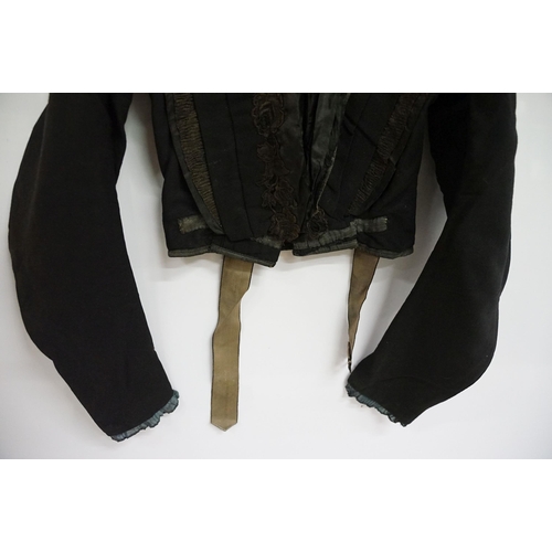 381 - Edwardian Denton & Holbrook, Gloucester drapers high necked bodice blouse with black satin stitch pl... 