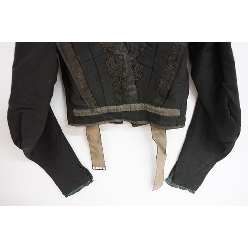 381 - Edwardian Denton & Holbrook, Gloucester drapers high necked bodice blouse with black satin stitch pl... 