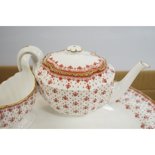 113 - Large Spode 'Fleur de Lys Red' dinner service set to include three large serving plates, soup tureen... 