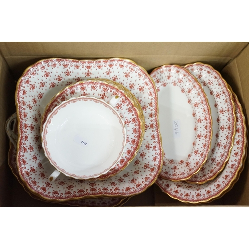 113 - Large Spode 'Fleur de Lys Red' dinner service set to include three large serving plates, soup tureen... 