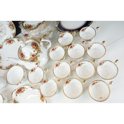 118 - Large collection of 'Old Country Roses' gilt and rose tea service set to include two cake plates, tw... 