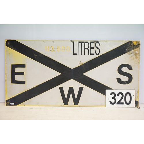 331 - Large Emergency Water Supply metal vintage sign, numbered 320, 113,600 litres, H 50cm, W 101cm