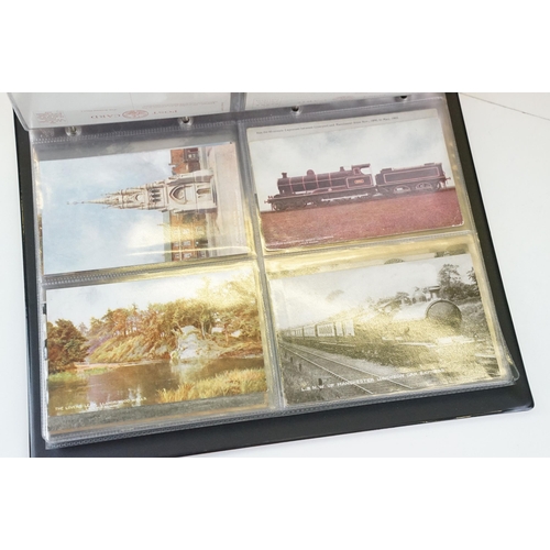 335 - A collection of early 20th century postcards contained within a collectors albums to include Railway... 