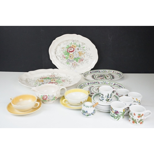 123 - Susie Cooper Crown Works and Burleigh Ware 'Windsor' soup cups and saucers, together with Portmeirio... 