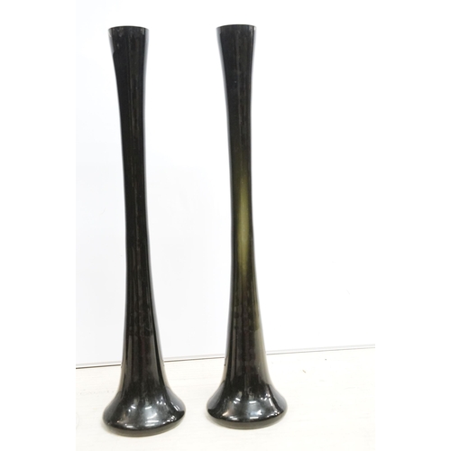 156 - Large mid century Italian glass artistic vase H 57cm with four accompanying tall black slender vases... 