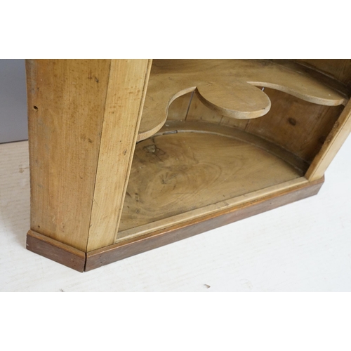 574 - Late 19th pine corner cupboard with three shaped shelves, 149.5cm high x 105cm wide