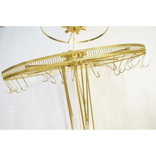 642 - Large chandelier frame light fitting in brass with wheel top leading down to tiered light levels, ho... 