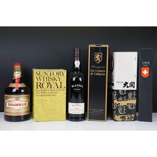 434A - Alcohol - six bottles, comprising: Suntory Whisky Royal, 720ml, boxed, Armagnac Les Comtes de Cadign... 