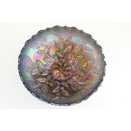 50A - Collection of six carnival glass bowls, amethyst base colour with variety of patterns to include fru... 