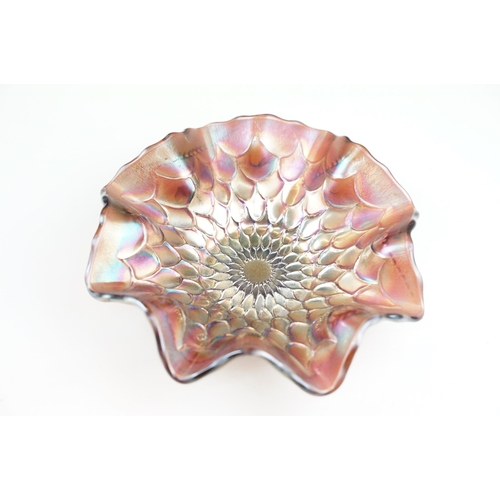 50A - Collection of six carnival glass bowls, amethyst base colour with variety of patterns to include fru... 