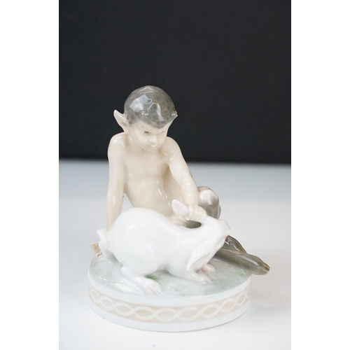 51A - Royal Copenhagen Faun with panpipes and rabbit on plinth, numbered 996/439 together with Royal Copen... 