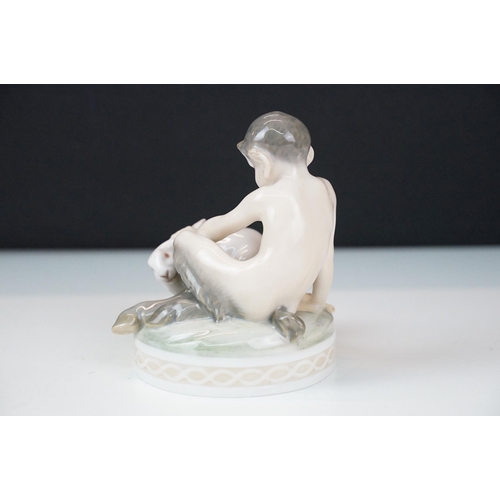 51A - Royal Copenhagen Faun with panpipes and rabbit on plinth, numbered 996/439 together with Royal Copen... 